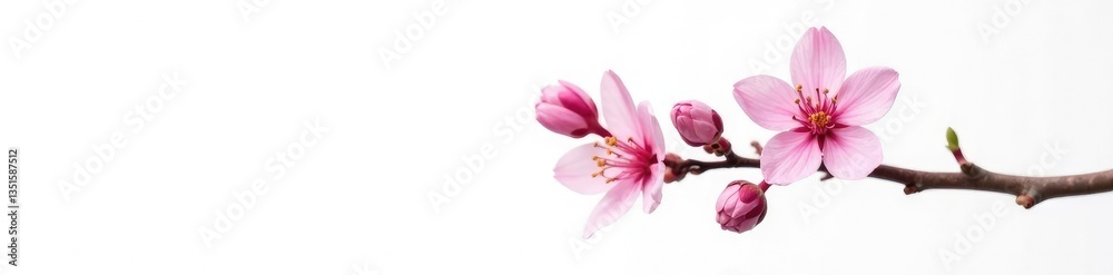 Single flower branch isolated on white background with delicate petals, petal, tree Single flower branch isolated on white background with delicate petals, petal, tree