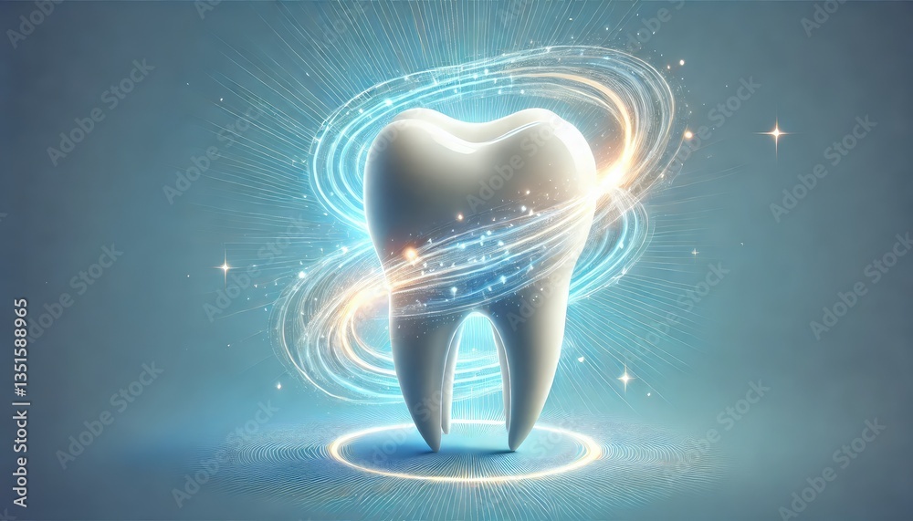 Futuristic Tooth with Glowing Swirls and Energy Rings
