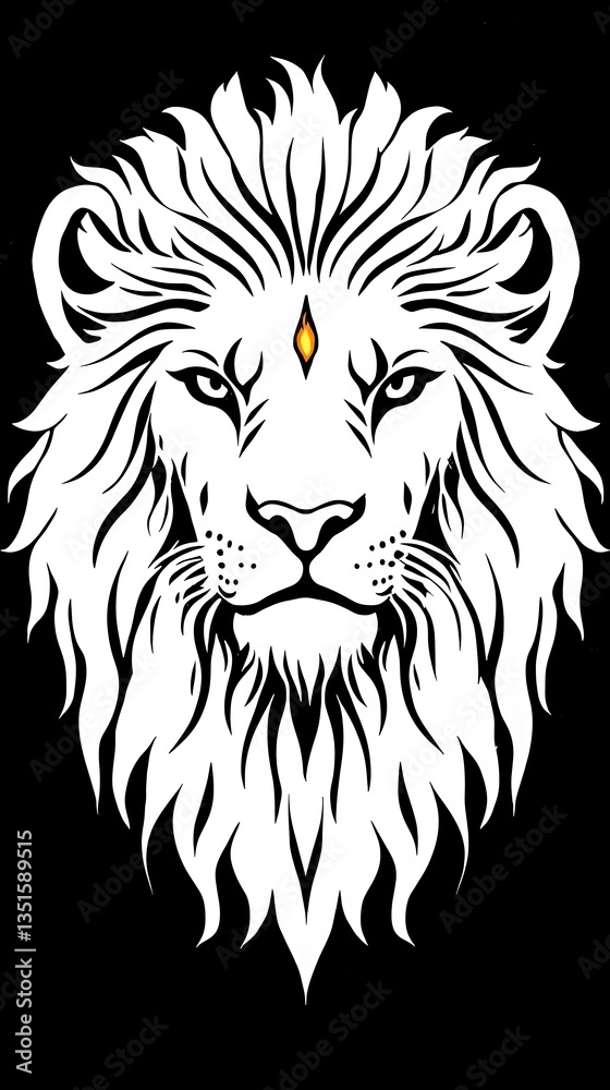 Fototapeta premium A majestic lion face illustration depicted in striking black and white