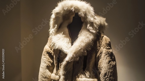 A handmade fur-lined Arctic coat on display. 