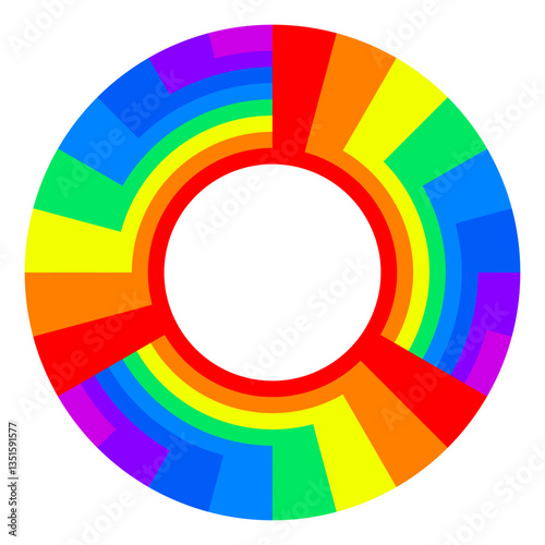 Round tech frame with geometric concentric shapes of bright color. Color disc toy design.
