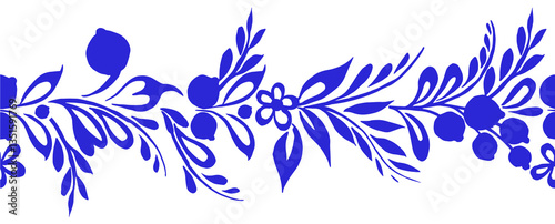vector seamless border of blue ornaments in Russian style. porcelain painting
