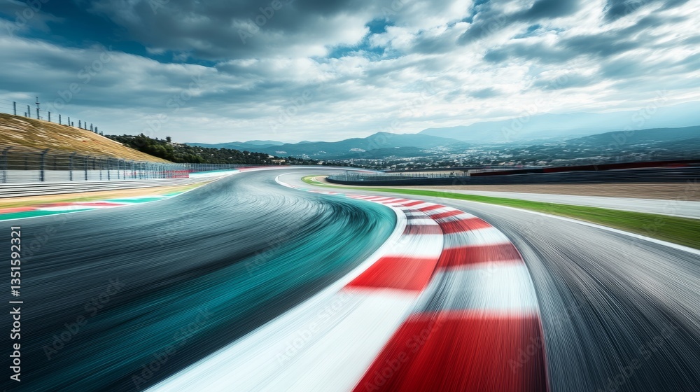 Naklejka premium Dynamic Motion Blur of Racing Circuit, Showcasing Speed and Energy in a Stunning Landscape Setting
