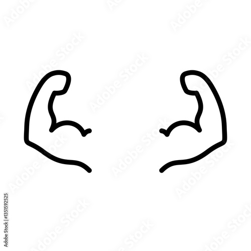 Strong hands with biceps thin black line template. Editable stroke.