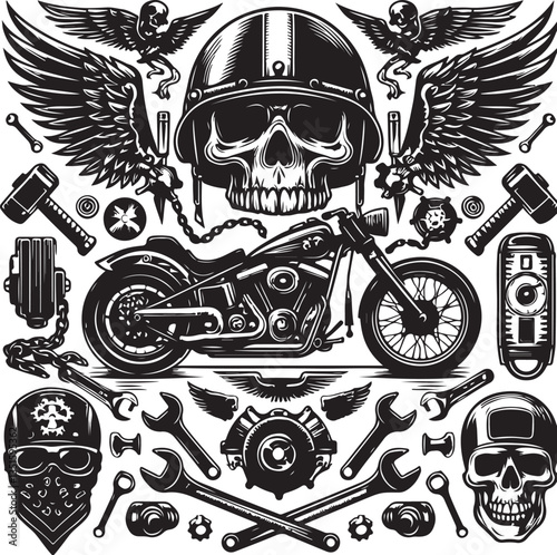 Skull & Motorcycle Biker Vector Bundle new