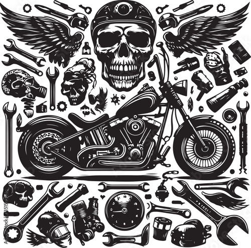 Skull & Motorcycle Biker Vector Bundle new