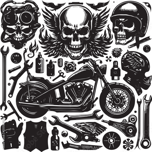Skull & Motorcycle Biker Vector Bundle new