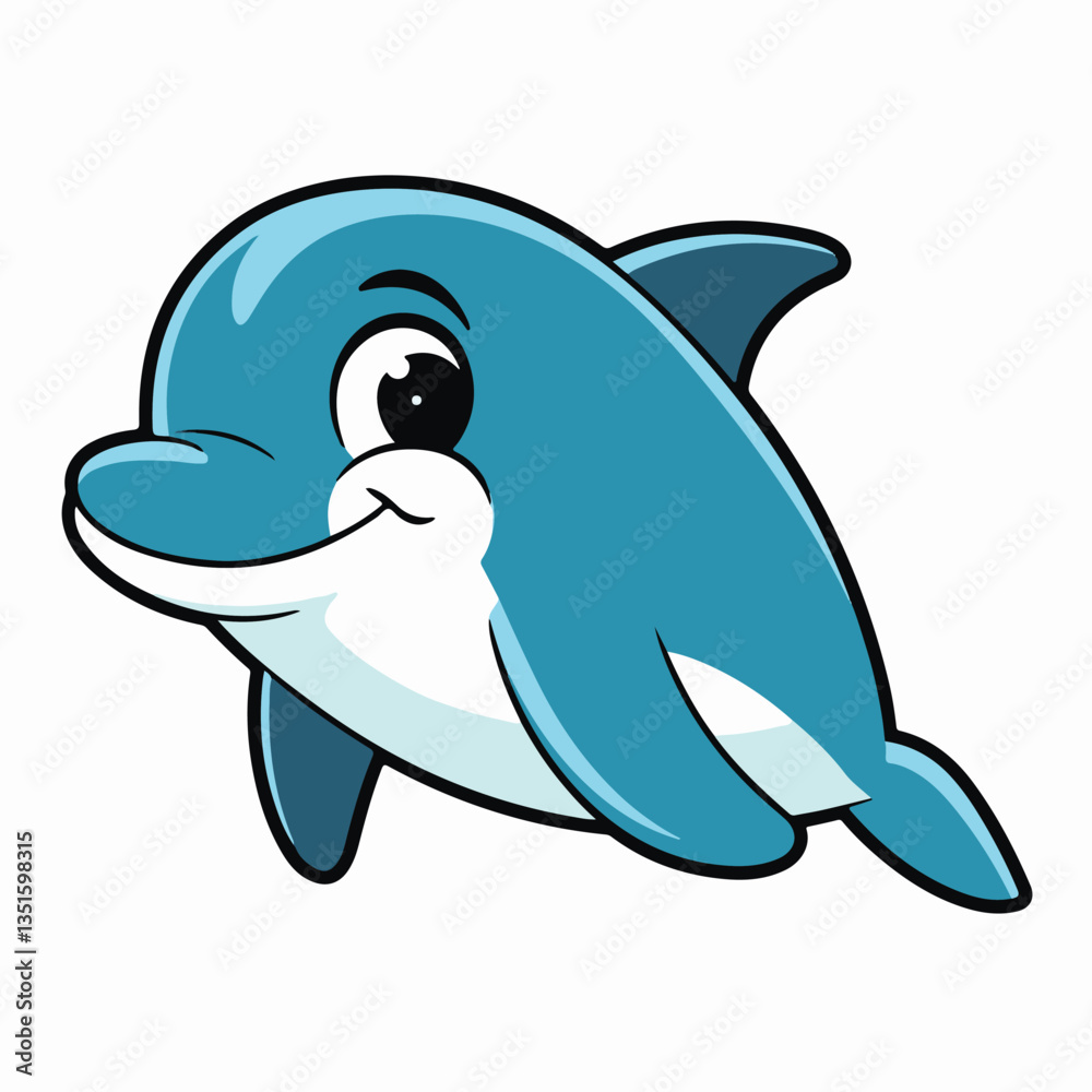 Cartoon dolphin swimming in the ocean, isolated on white background, cute marine mammal illustration Cartoon dolphin swimming in the ocean, isolated on white background, cute marine mammal illustration