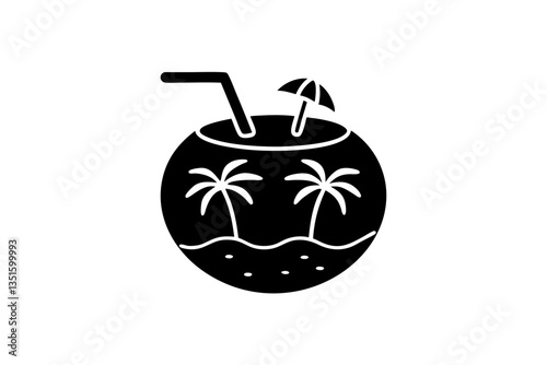 creative details Tropical Drink Shaped Like a Mini Island Icon vector illustration 