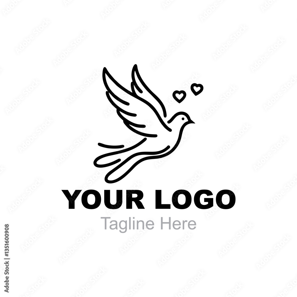 simple logo. Dove flying with three hearts above it. simple logo. Dove flying with three hearts above it.