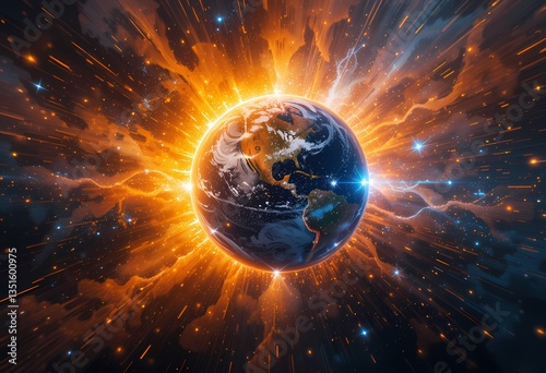 Planet Earth glowing with cosmic energy.