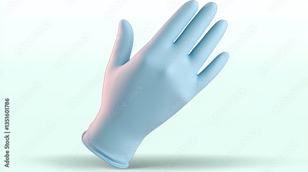 Obraz premium A light blue nitrile glove, displayed against a soft, gradient background. The glove is shown in a slightly angled position, showcasing its texture and form
