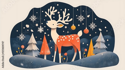 Festive Reindeer Winter Scene.