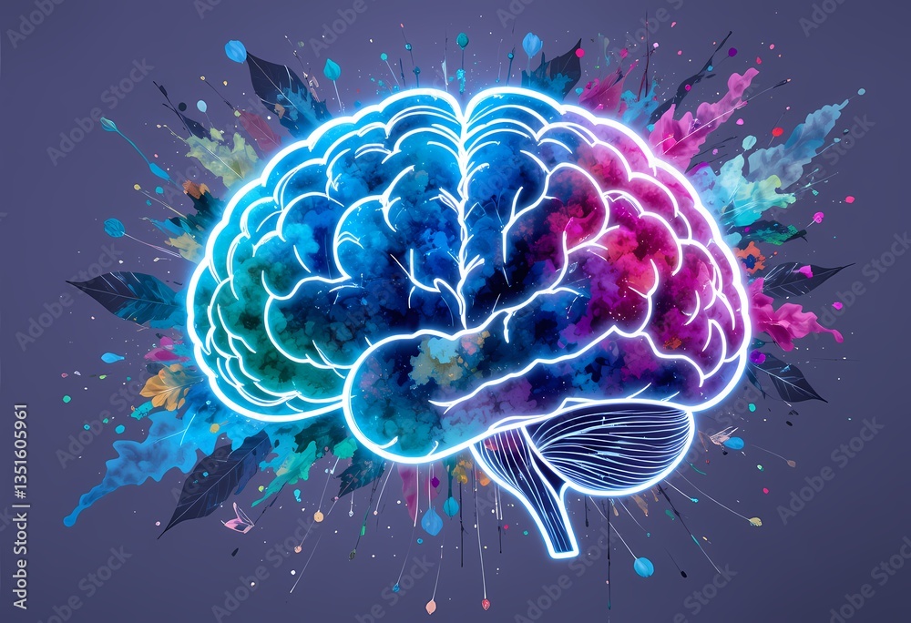 Fototapeta premium Abstract brain with vibrant colors, creativity, idea