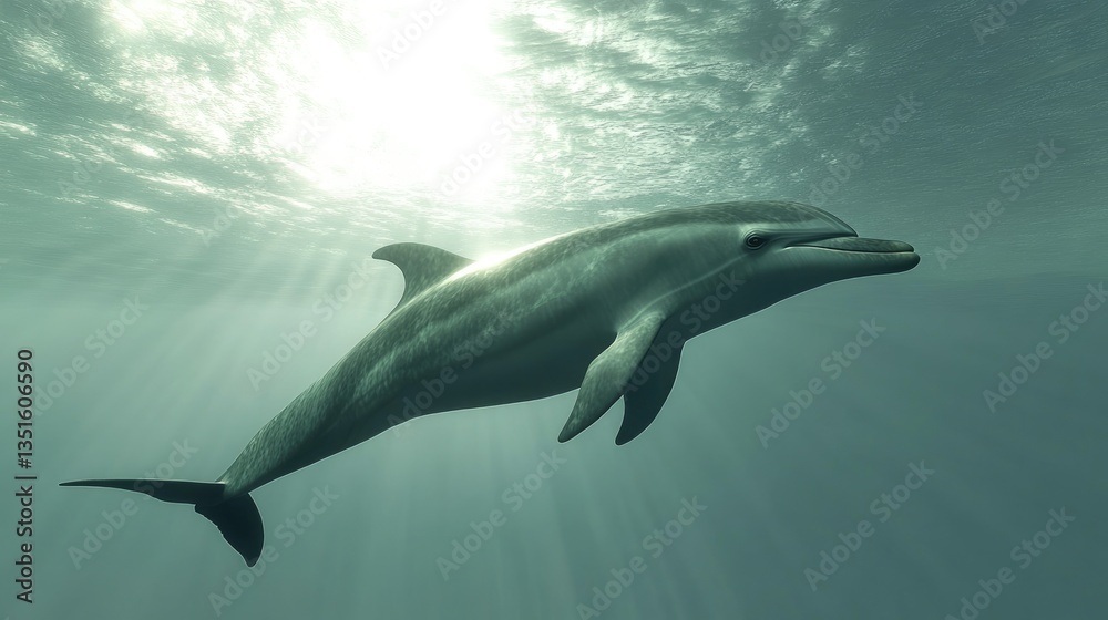 Fototapeta premium Dolphin Grace: Underwater Sunlight Symphony