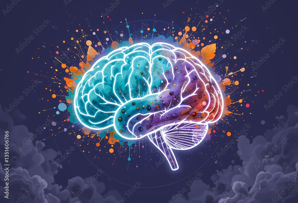 Fototapeta premium Colorful brain illustration, neurology, mind, intelligence