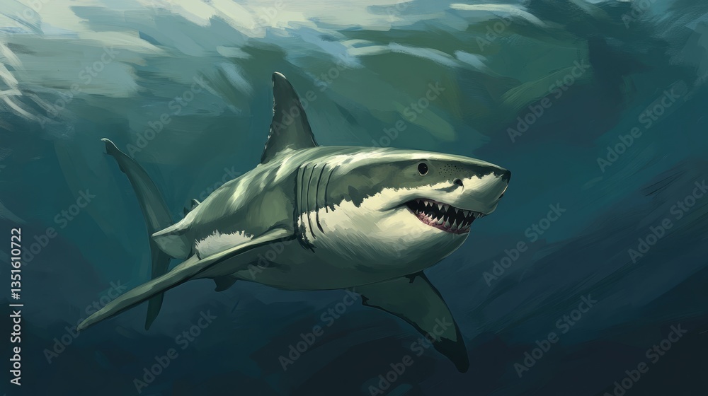 Fototapeta premium Majestic Great White Shark Underwater
