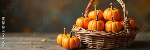 Wallpaper Mural Wicker basket brimming with miniature pumpkins, small pumpkins, rustic Torontodigital.ca