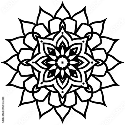 Mandala Art in Symmetry: A stunning black and white mandala, showcasing intricate details and a symmetrical design that captures attention.