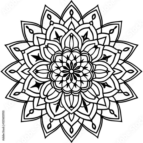 Mandala's Symmetry: Intricate geometric design of an abstract mandala, a spiritual and meditative symbol, featuring detailed patterns and perfect radial symmetry.