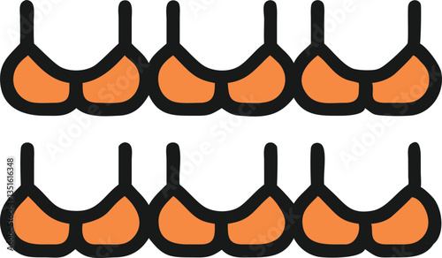 Two Rows of Orange Bikini Tops