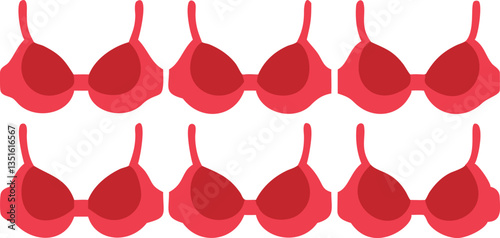 Flat lay of multiple red bras for a fashion or lingerie design concept.