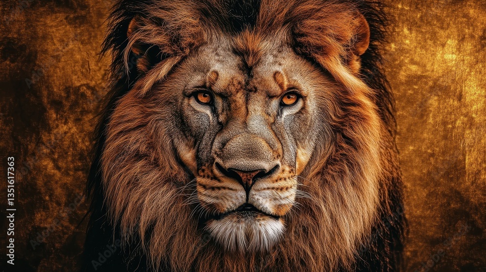 Fototapeta premium A majestic lion face with intense eyes and luxurious fur