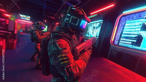 Cyberpunk Neon Arcade Soldiers