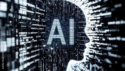 AI Head Code Text Abstract, Artificial Intelligence Concept