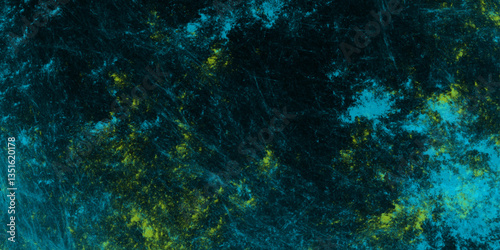 A minimalist background featuring a teal fractal pattern. Abstract distressed vintage grunge. Jade color black particle explosion on dark background.  Teal color powder explosion design art.