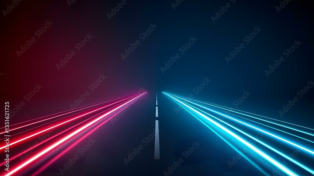 A dark, atmospheric image shows a road receding into the distance, illuminated by bright, parallel streaks of neon pink and blue light. A dark, atmospheric image shows a road receding into the distance, illuminated by bright, parallel streaks of neon pink and blue light.