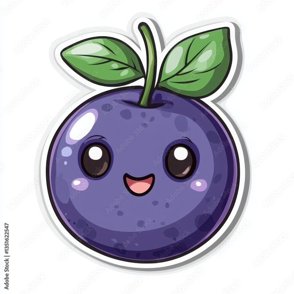 Obraz premium Adorable cartoon blueberry with a cheerful face. Perfect for kids' designs or food illustrations.