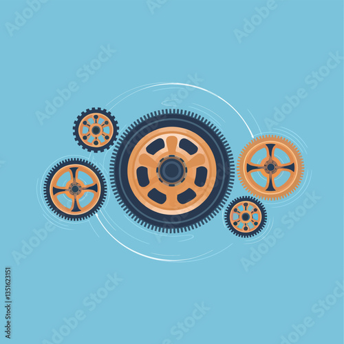 2d vector illustration colorful machine , worker and Industry and its development technology, factories and production lines icon
