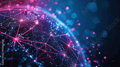 An abstract image of a glowing network of lines and dots surrounding a blurred globe.