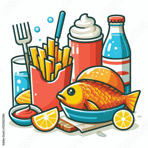 meal, fish, chips, food, dinner, lunch, fried, cuisine, crispy, english, british, fresh, dish, background, traditional, cod, fillet, seafood, unhealthy, delicious, takeaway, batter, lemon, tasty, rest