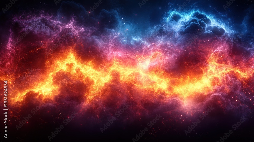 Naklejka premium Fiery, swirling energy clashes with icy, blue energy in a dynamic, abstract composition