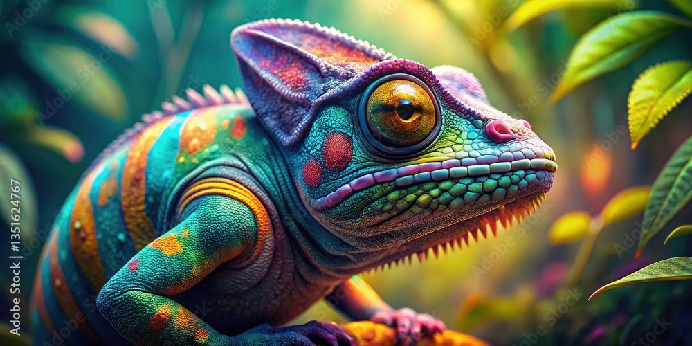 Obraz premium Vibrant Chameleon: Striking Colors & Intricate Textures - Wildlife Photography