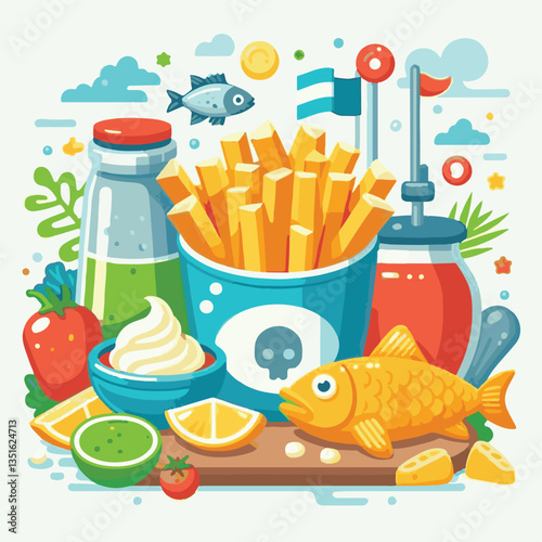 meal, fish, chips, food, dinner, lunch, fried, cuisine, crispy, english, british, fresh, dish, background, traditional, cod, fillet, seafood, unhealthy, delicious, takeaway, batter, lemon, tasty, rest