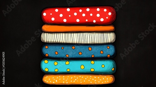 Colorful Stack of Textured Macarons on Dark Wooden Surface