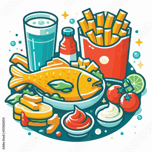 meal, fish, chips, food, dinner, lunch, fried, cuisine, crispy, english, british, fresh, dish, background, traditional, cod, fillet, seafood, unhealthy, delicious, takeaway, batter, lemon, tasty, rest