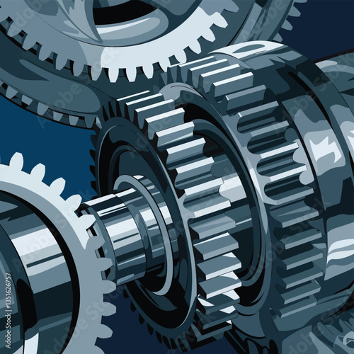 2d vector illustration colorful machine , worker and Industry and its development technology, factories and production lines icon
