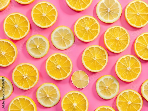 Vibrant Lemon Slices Pink Background: Minimalist Summer Food Photography Wallpaper