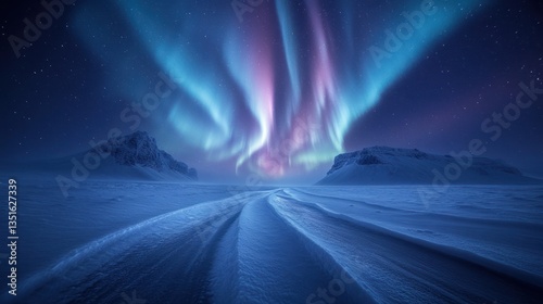 Wallpaper Mural Majestic aurora borealis illuminates a snowy landscape, creating a breathtaking night scene Torontodigital.ca