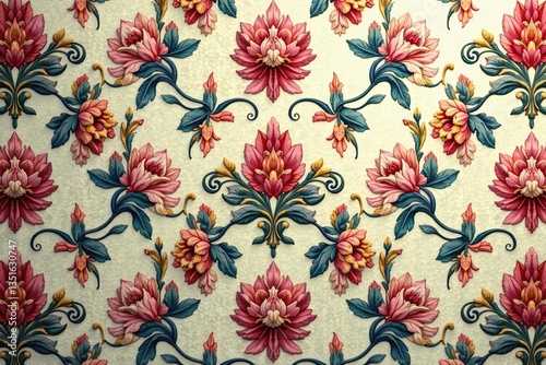 Wallpaper Mural Intricate floral damask pattern in muted tones, wallpaper pattern, repeat Torontodigital.ca