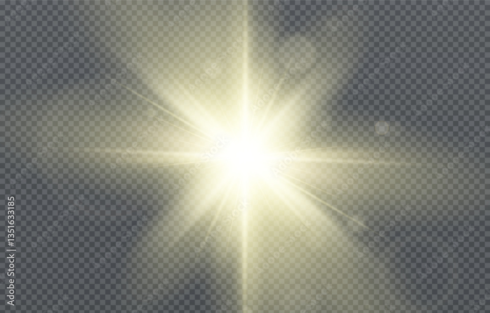Vector light on isolated transparent background. Sun, rays of light png. Magic glow, golden light png. Vector light on isolated transparent background. Sun, rays of light png. Magic glow, golden light png.