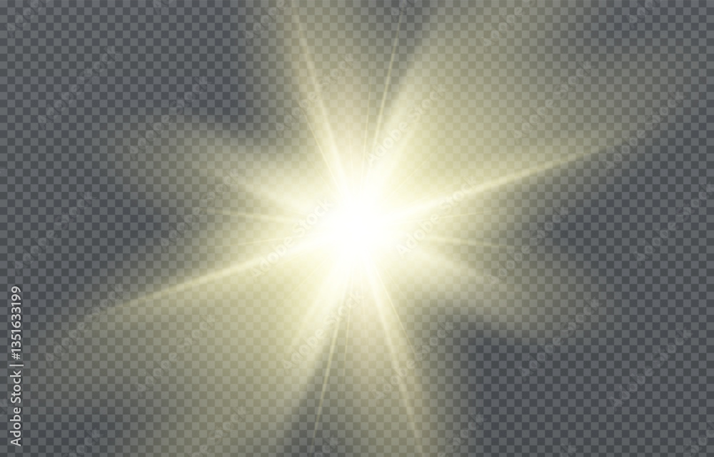 Vector light on isolated transparent background. Sun, rays of light png. Magic glow, golden light png. Vector light on isolated transparent background. Sun, rays of light png. Magic glow, golden light png.