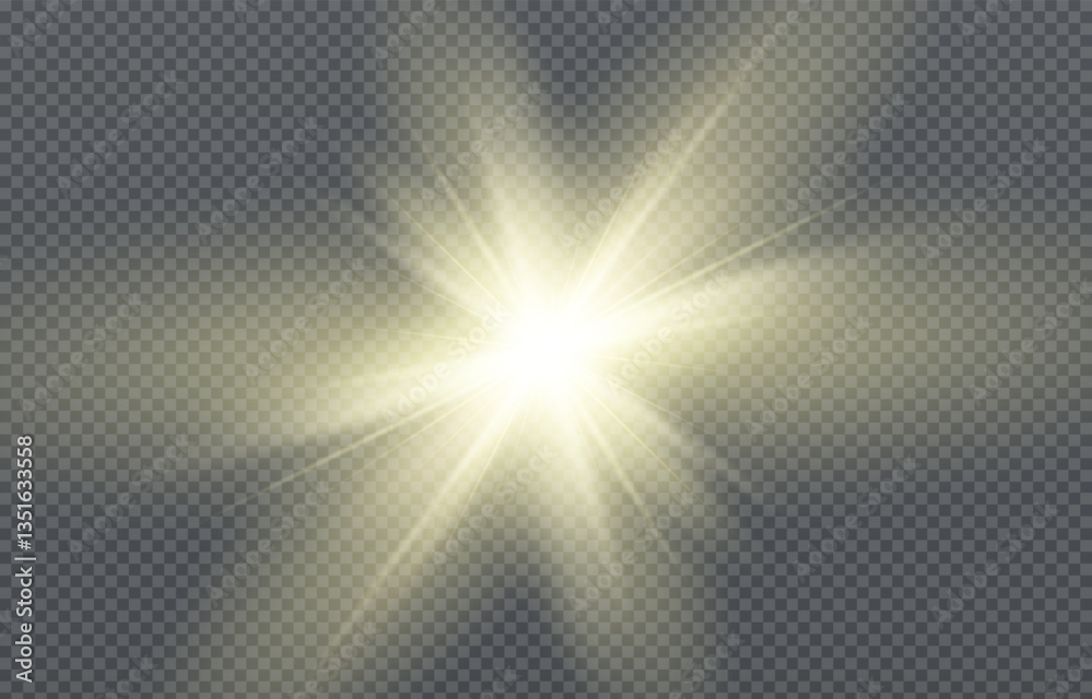 Vector light on isolated transparent background. Sun, rays of light png. Magic glow, golden light png. Vector light on isolated transparent background. Sun, rays of light png. Magic glow, golden light png.