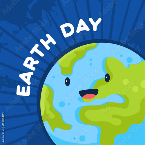
Happy Earth Day greeting card with cute cartoon character vector for social media post