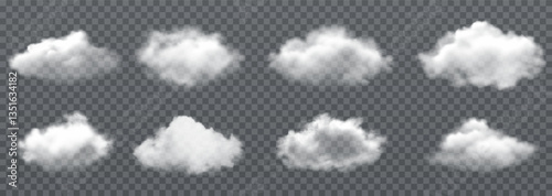 Vector realistic cloud, smoke or fog on isolated transparent background. Cloud png. Smoke png