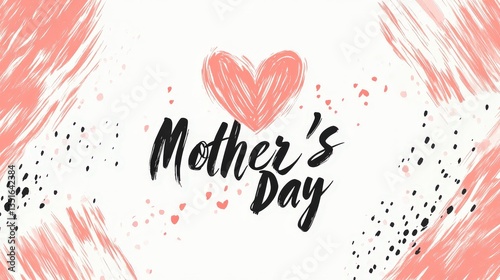 Cheerful Mother's Day Vector Text With Heart-Shaped Brush Strokes in a Minimalistic Design for Greeting Cards